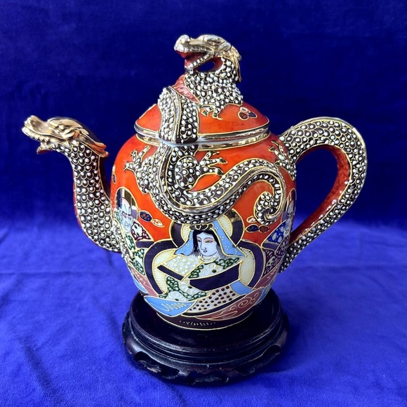 Antique Japanese Satsuma Dragonware Moriage Gold Tea Set - Hand Painted - Picture 2 of 16